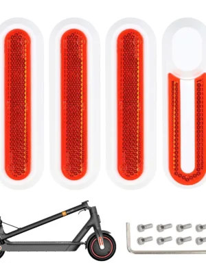 4 piezas de carcasas decorativas blancas de repuesto + barras reflectoras rojas para M365 1S Pro Pro2 y Lite