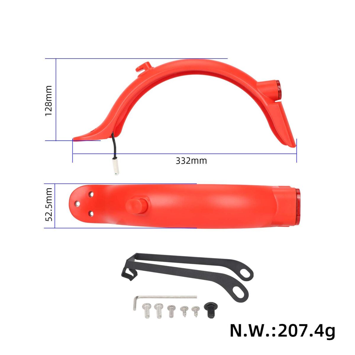 Guardabarros trasero rojo Xiaomi M365 Pro/Pro2 con matrícula integrada (con luz trasera + gancho + soporte metálico pro) - Imagen 2