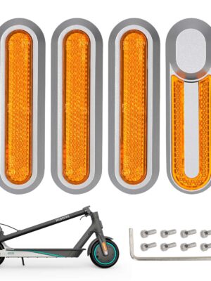 4 piezas de carcasas decorativas plateadas de repuesto + barras reflectoras amarillas para M365 1S Pro Pro2 y Lite