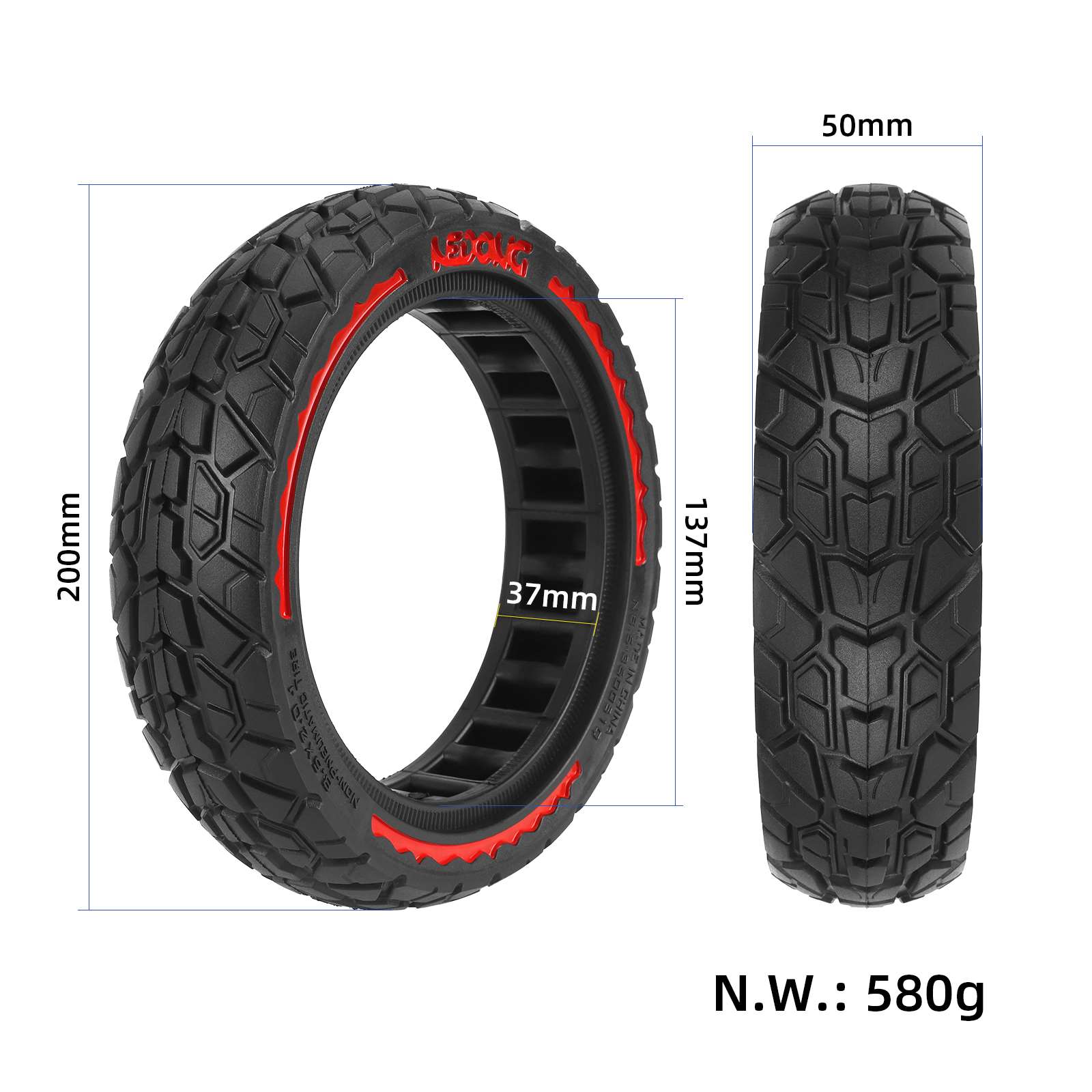 Neumático sólido todoterreno NEDONG 8.5*2.0 con círculo rojo para scooters Xiaomi - Imagen 2