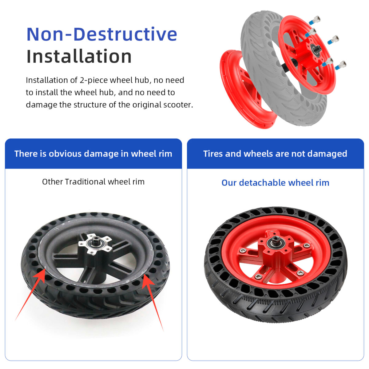 Buje trasero dividido Ulip rojo para scooters Xiaomi Pro/Pro2 - Imagen 4