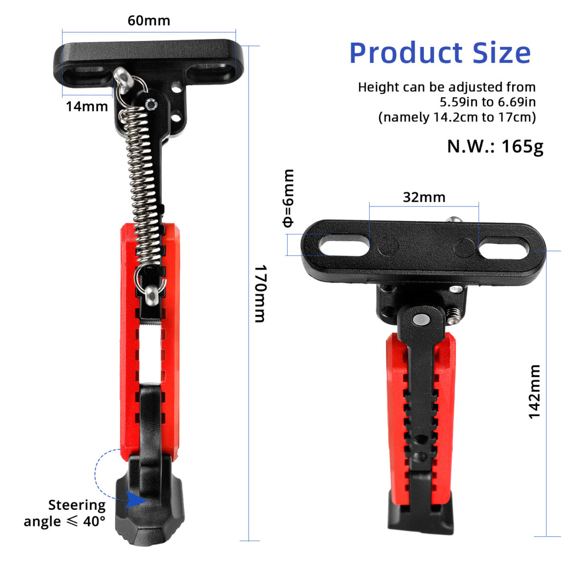 Pata de cabra ajustable V2 Negro-Rojo para scooters de serie Max G30 - Imagen 2