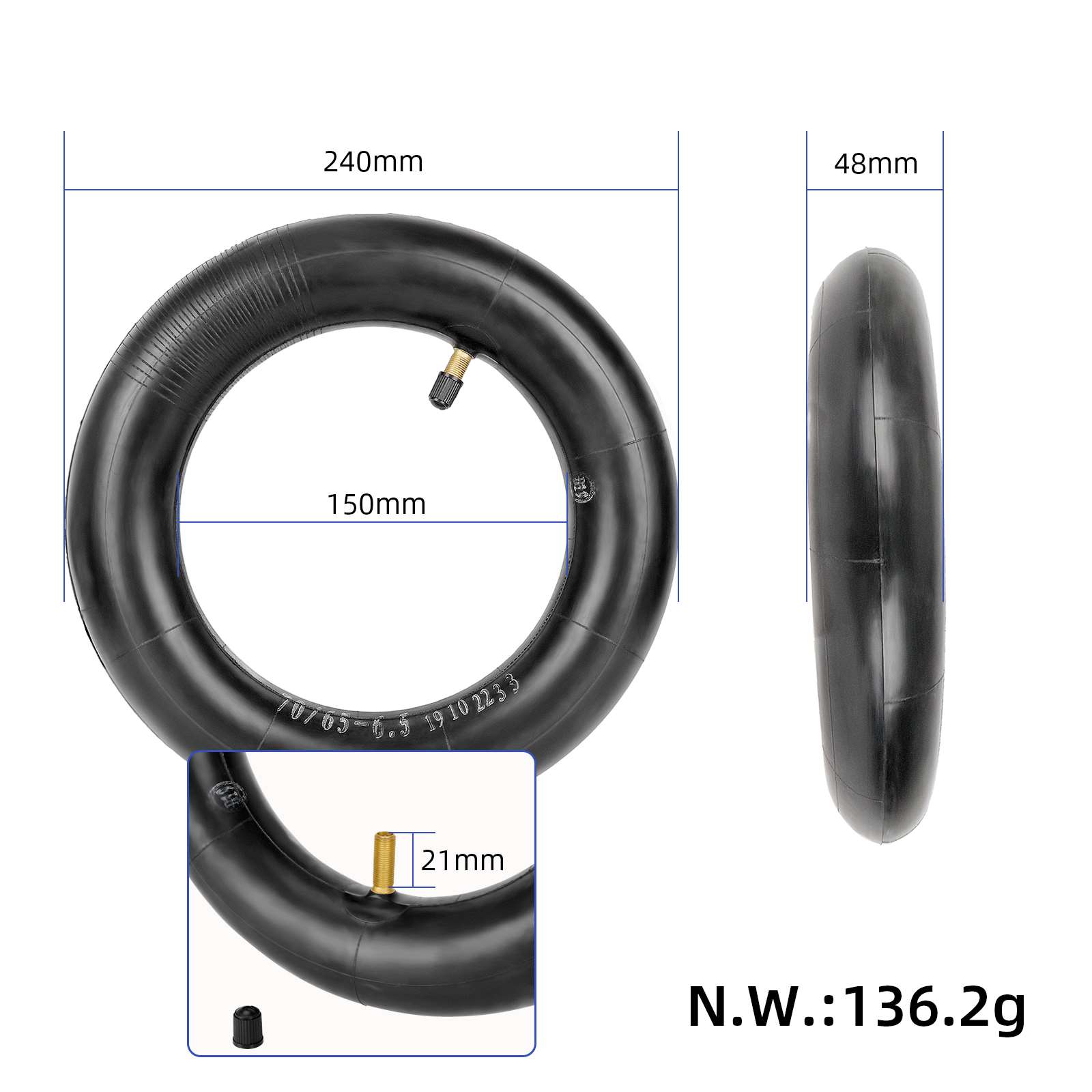 Cámara de aire 70/65-6.5 con válvula recta - Imagen 2