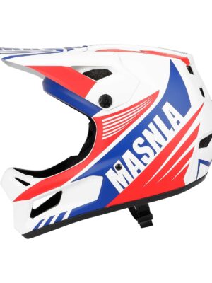 Casco todoterreno talla M en blanco, azul y rojo