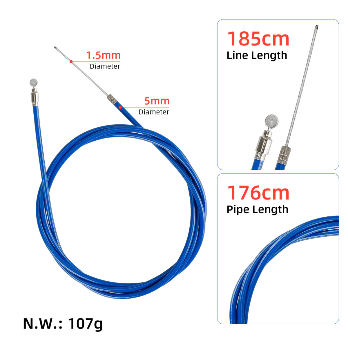 Cable de freno azul de 185 cm para patinete Xiaomi MI3 - Imagen 2