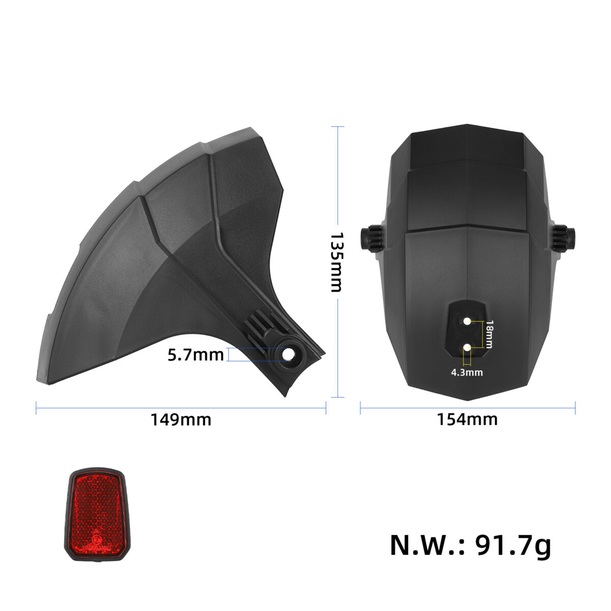 Guardabarros trasero Kukirin G2/G3/G4/Ultra con reflector - Imagen 2
