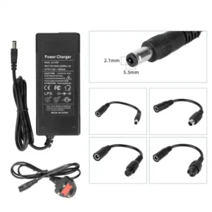 Cargador de 42 V 2 A CC 2,1 V con 4 cables adaptadores (enchufe británico)