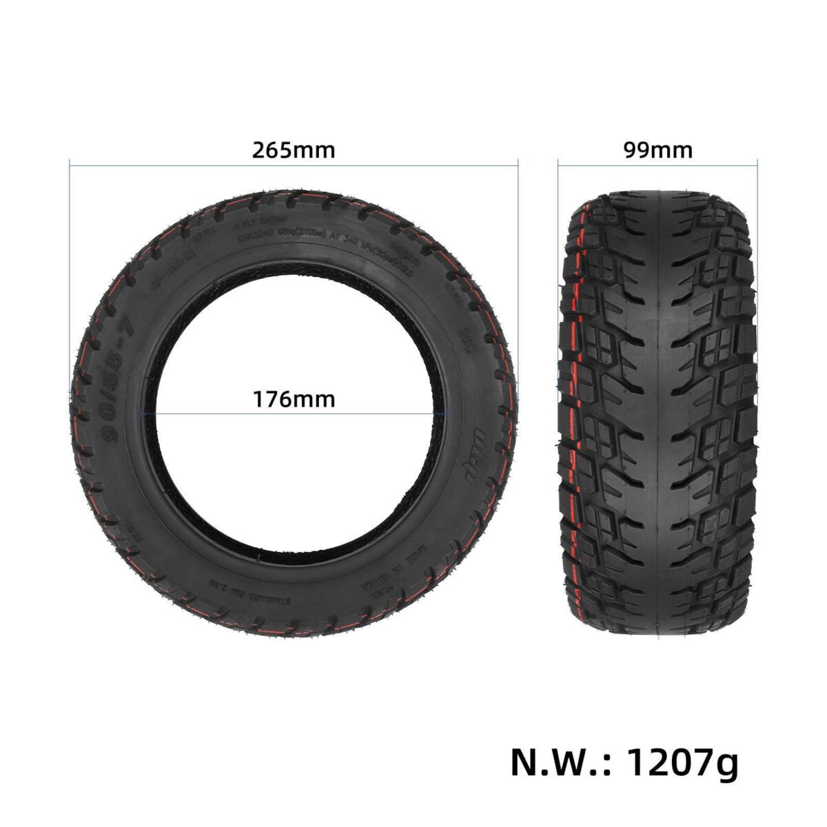 Neumático todoterreno sin cámara ULIP 90/55-7 con adhesivo y válvula para scooters Segway GT - Imagen 3