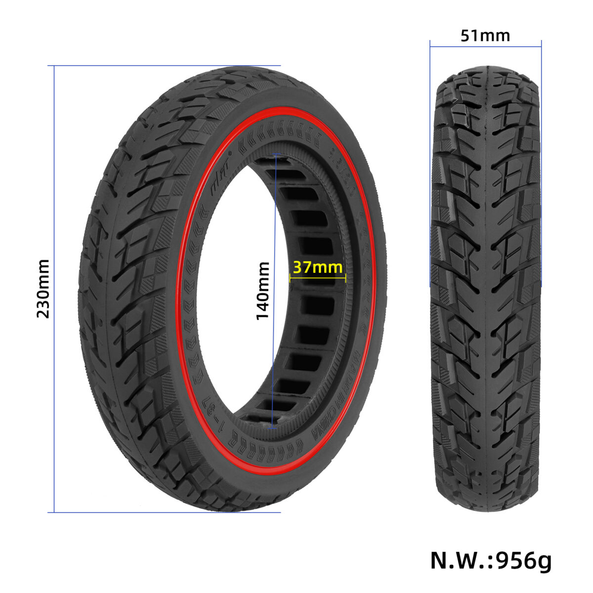 Neumático sólido Ulip 9.5*2.0 con círculo rojo para scooters Xiaomi y de 8.5 pulgadas - Imagen 2