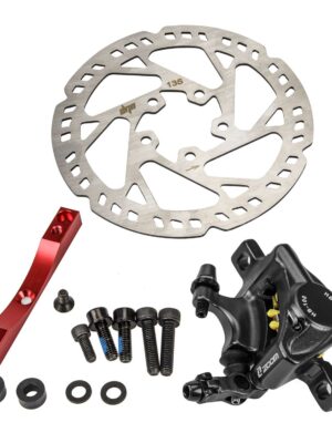 Juego de frenos Xtech negro que incluye disco de 135 mm y adaptador rojo