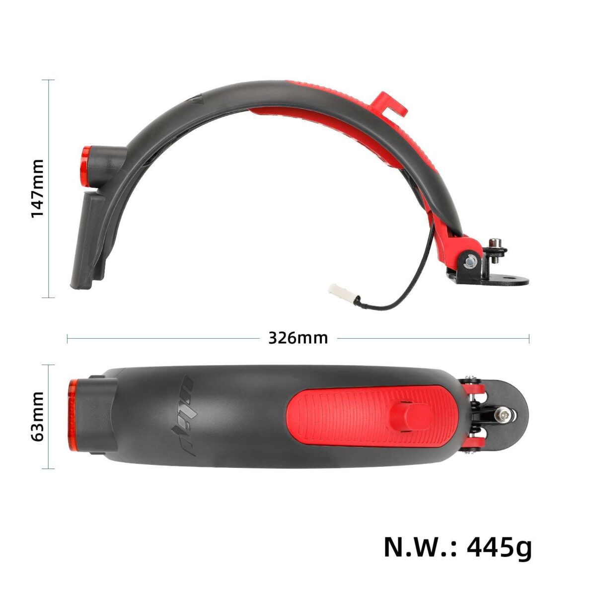 Guardabarros trasero Ulip Superior gris-rojo con aluminio para patinetes Xiaomi - Imagen 2