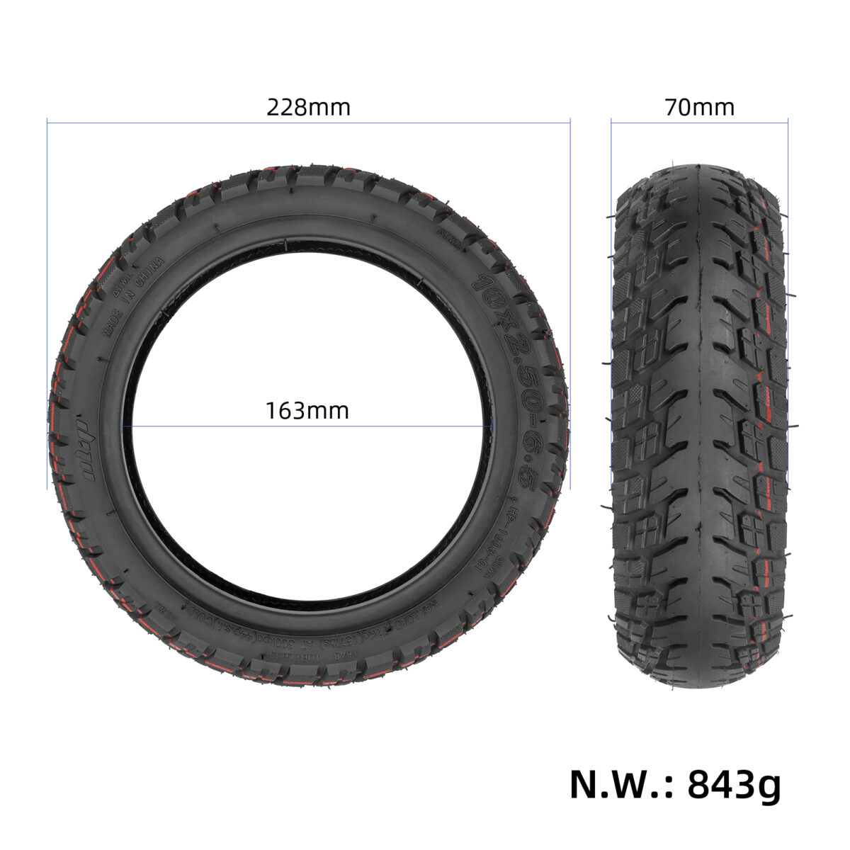 Neumático todoterreno sin cámara autorreparable Ulip 10*2.50-6.5 - Imagen 2