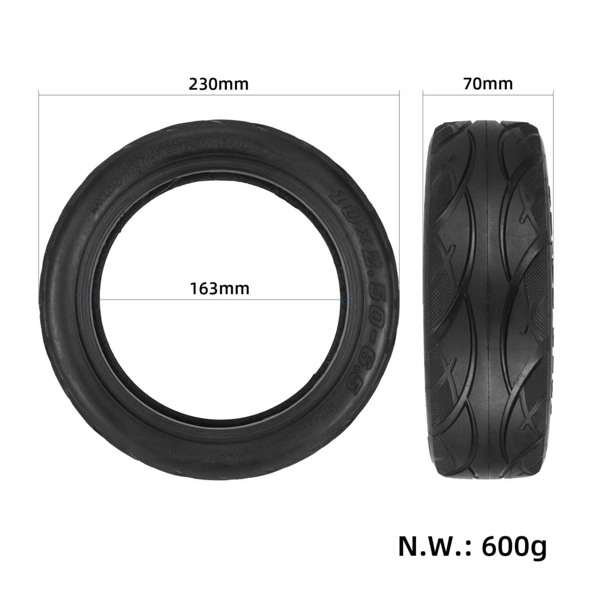 Neumático sin cámara para carretera urbana de 10 x 2,50 a 6,5 ​​pulgadas - Imagen 2