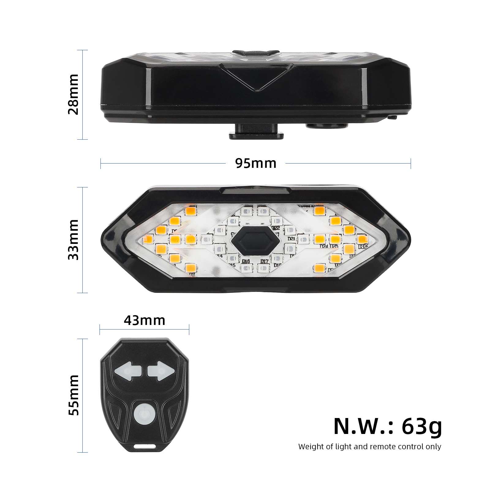 Luz trasera de señal de giro con control remoto con clips para guardabarros trasero Xiaomi y G30 - Imagen 2