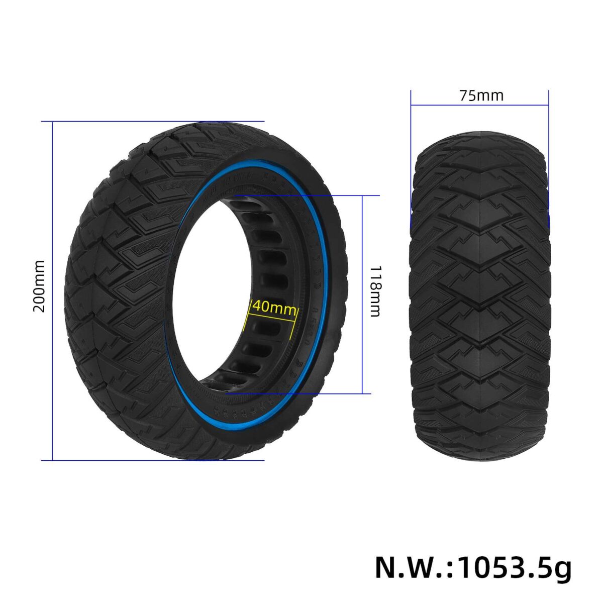 Neumático sólido todoterreno Ulip negro-azul 8.5*3 con diámetro interior de 118 mm - Imagen 2