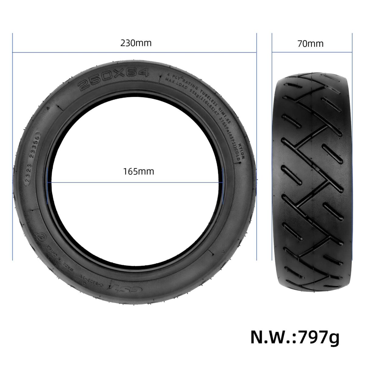 Neumático sin cámara autorreparable CST 250*64 con goo - Imagen 2