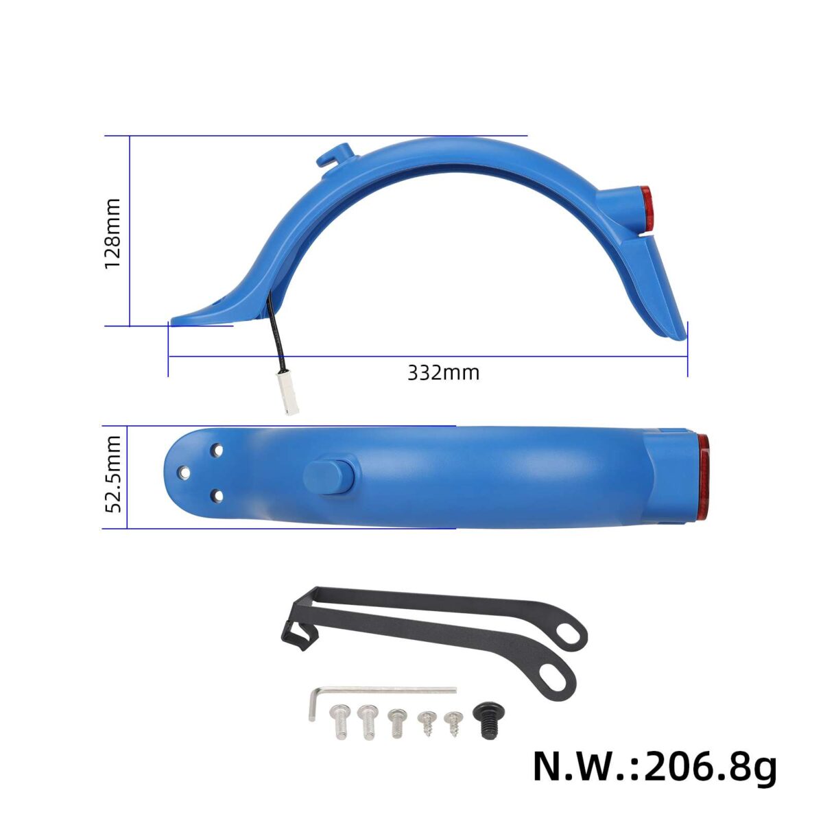 Guardabarros trasero azul Xiaomi M365 Pro/Pro2 con matrícula integrada (con luz trasera + gancho + soporte metálico pro) - Imagen 2