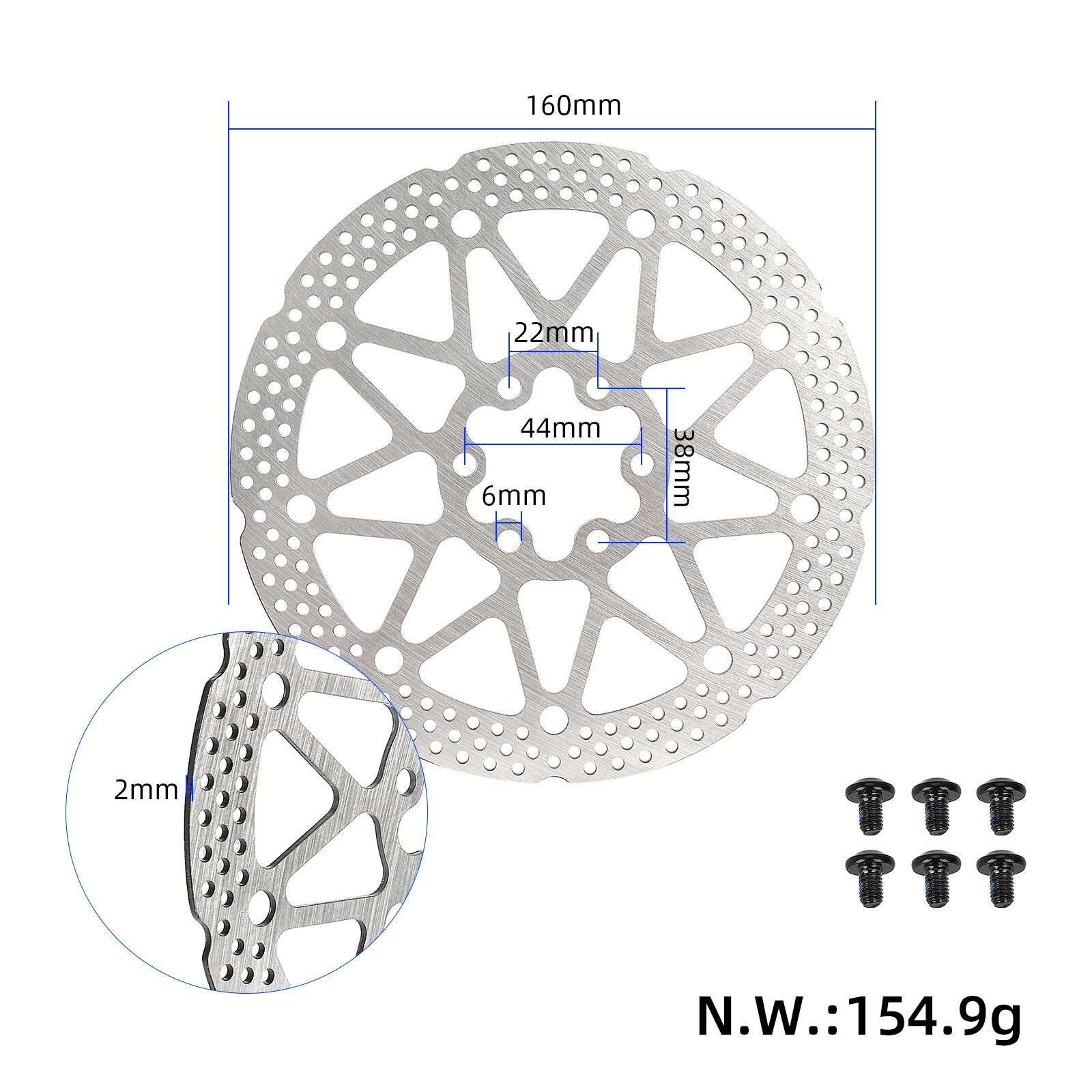 Disco de freno AY160mm 6 agujeros (con 6 tornillos) - Imagen 2