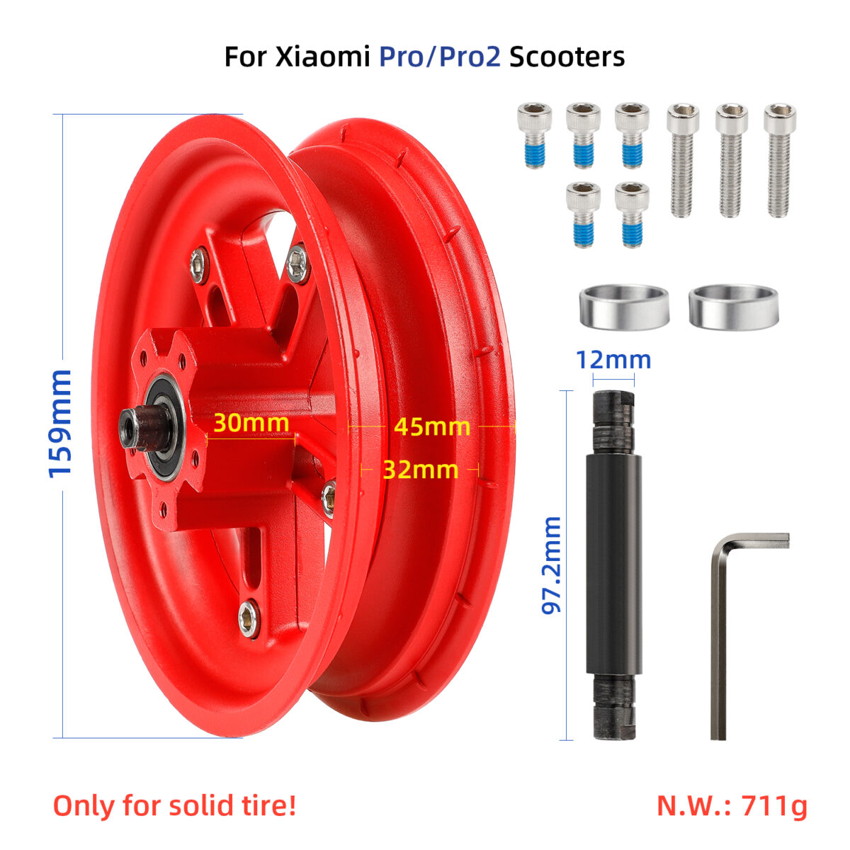 Buje trasero dividido Ulip rojo para scooters Xiaomi Pro/Pro2 - Imagen 3