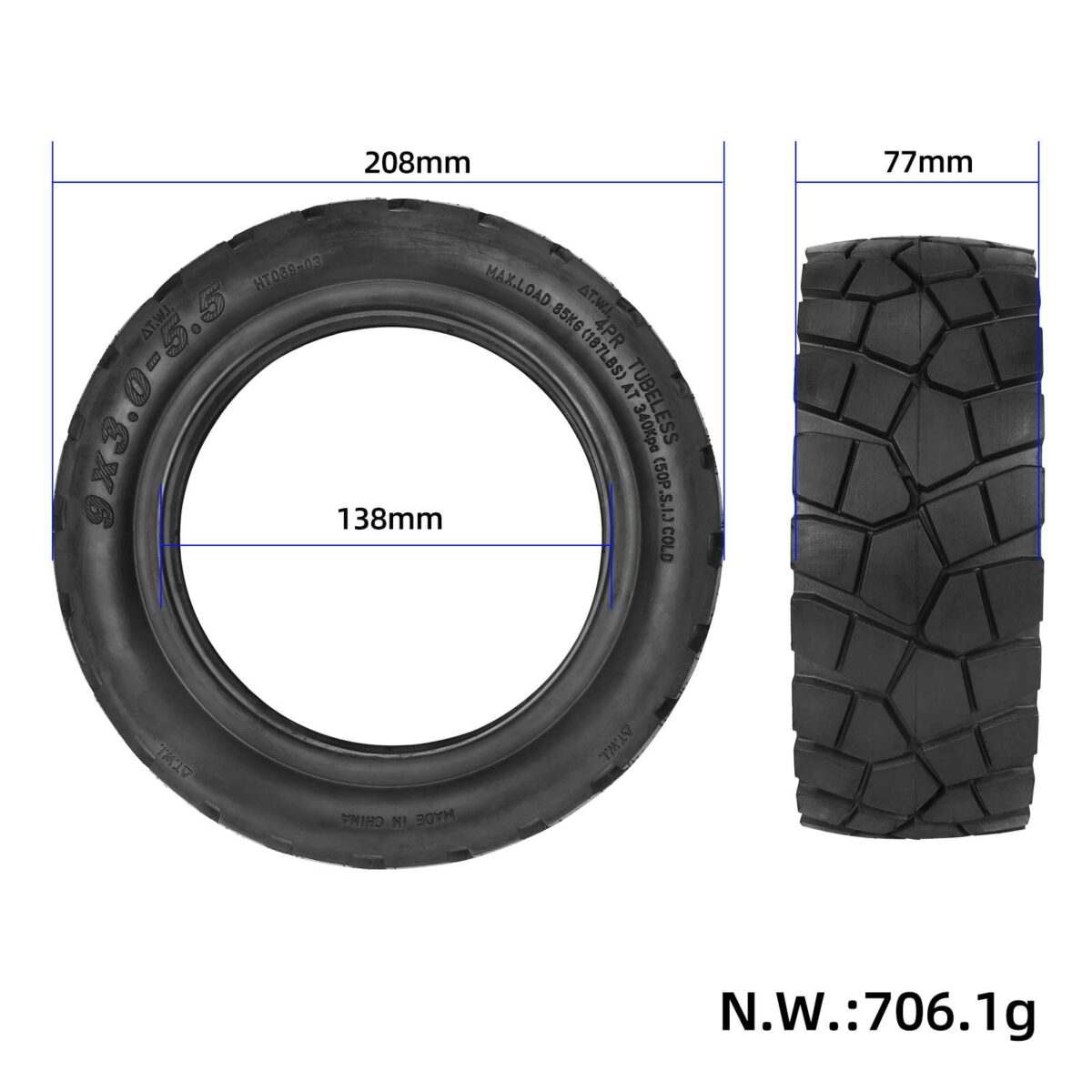 Neumático de vacío todoterreno HD9*3.0-5.5 (HT069) - Imagen 2