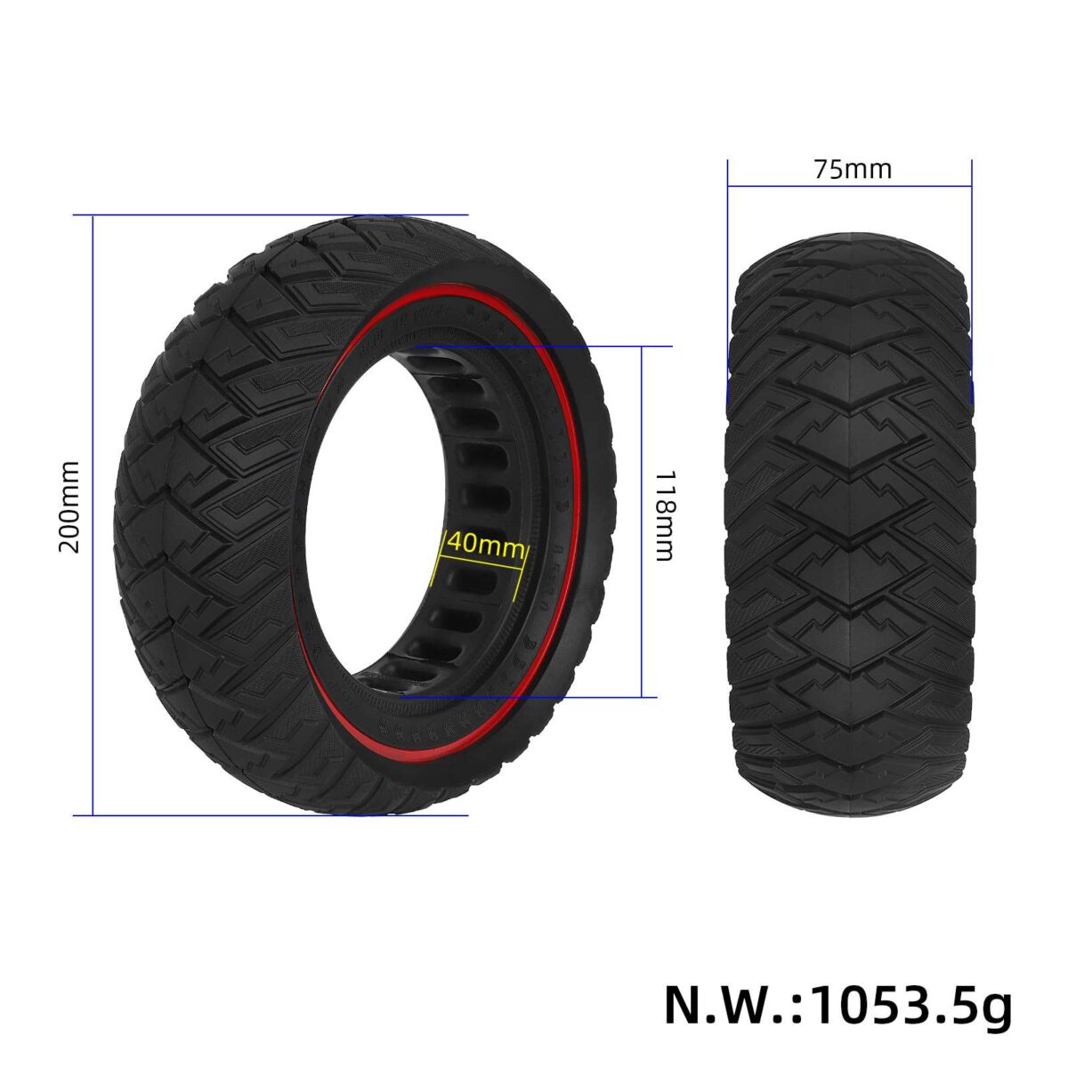 Neumático sólido todoterreno Ulip negro rojo 8.5*3 con diámetro interior de 118 mm para neumáticos 8.5*3 (50-134) - Imagen 2