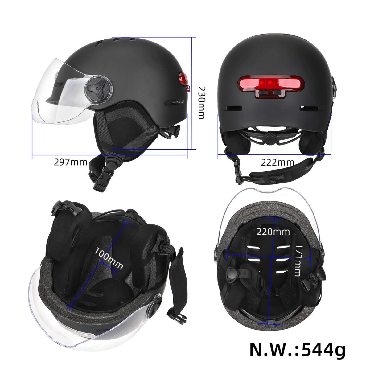 Casco de invierno negro a prueba de viento con luces delanteras y traseras. - Imagen 2