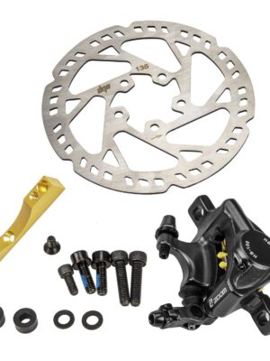 Juego de frenos Xtech negros que incluye disco de 135 mm y adaptador dorado