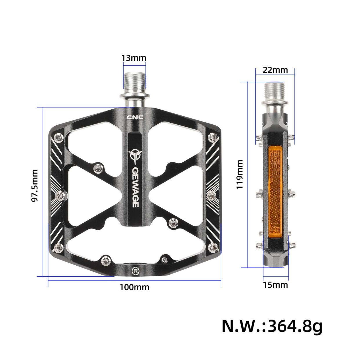 Pedal antideslizante hueco de aleación de aluminio negro - Imagen 2