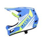Casco todoterreno talla XL color blanco, azul y amarillo.