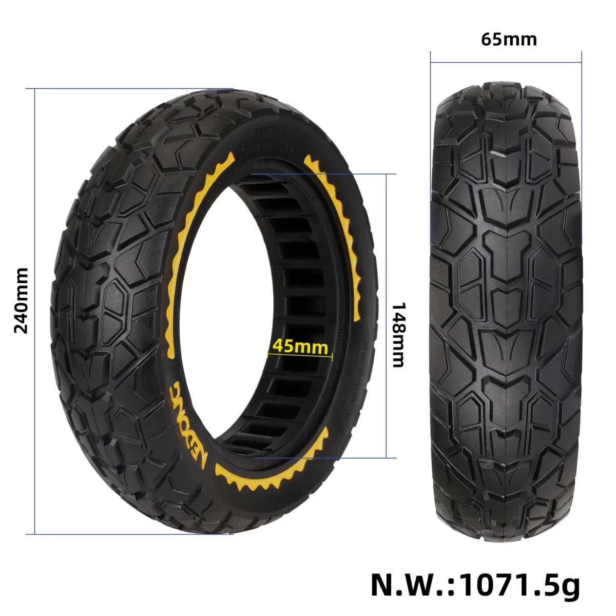 Neumático sólido todoterreno NEDONG10*2.5 de línea amarilla (ranura de 45 mm) - Imagen 2