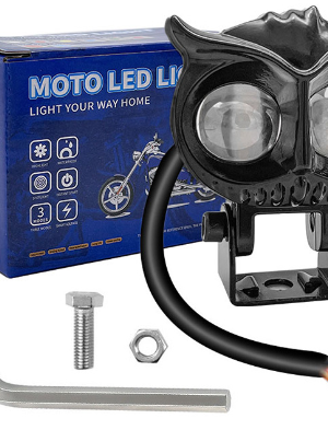 Faros delanteros para motocicleta Owl con focos LED de dos colores