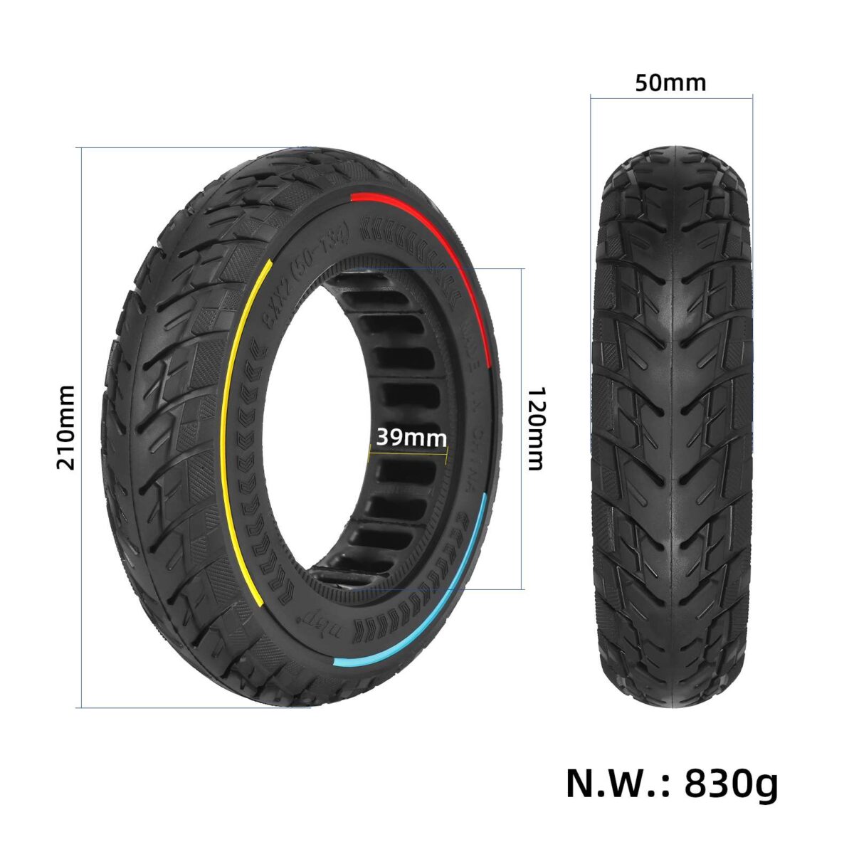 Neumático sólido todoterreno Ulip 8.5*2(50-134) con círculo de tres colores para scooters VSETT 9 y 9+ / ZERO 8/9 / Inokim Light 2 - Imagen 2