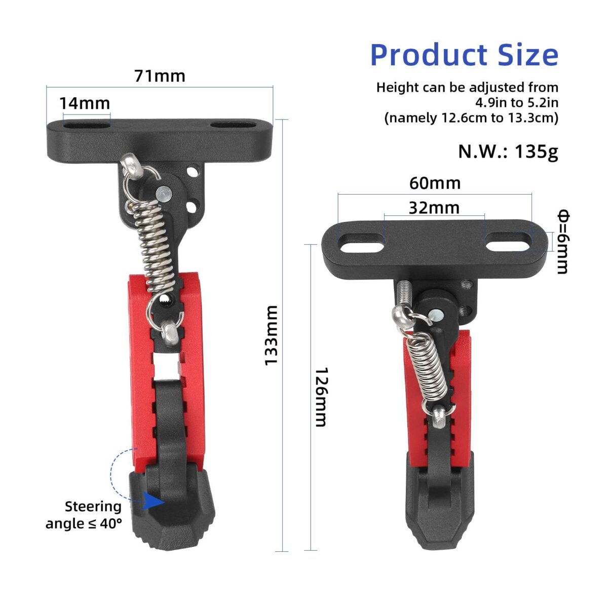 Pata de cabra ajustable Ulip Negro-Rojo para scooters de las series F y Xiaomi 4 - Imagen 2