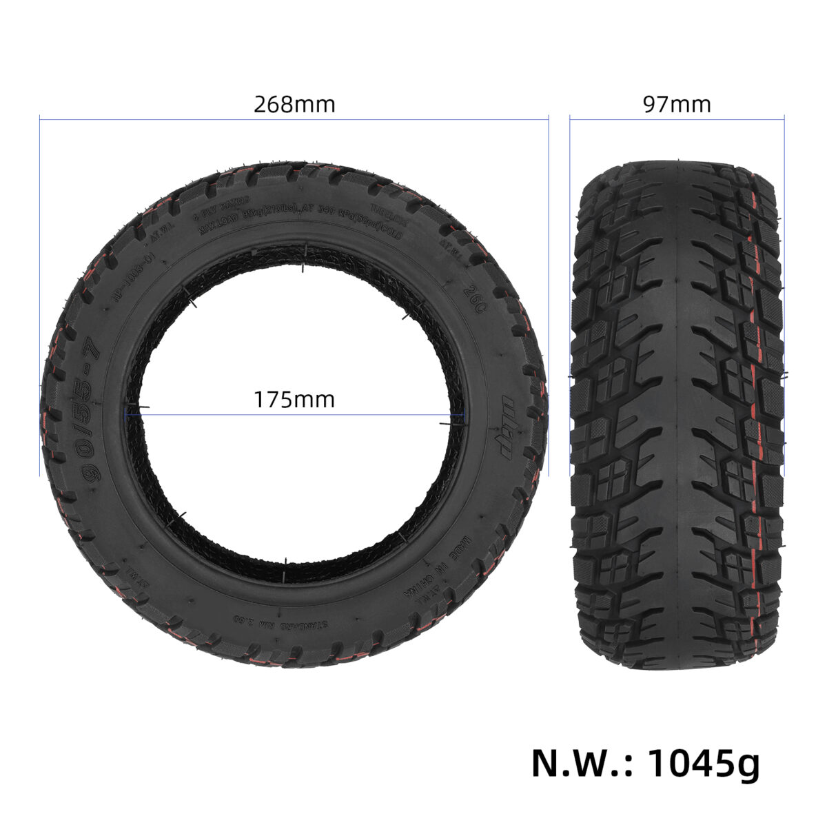 Neumático todoterreno sin cámara ULIP 90/55-7 para scooters Segway GT con válvula - Imagen 2