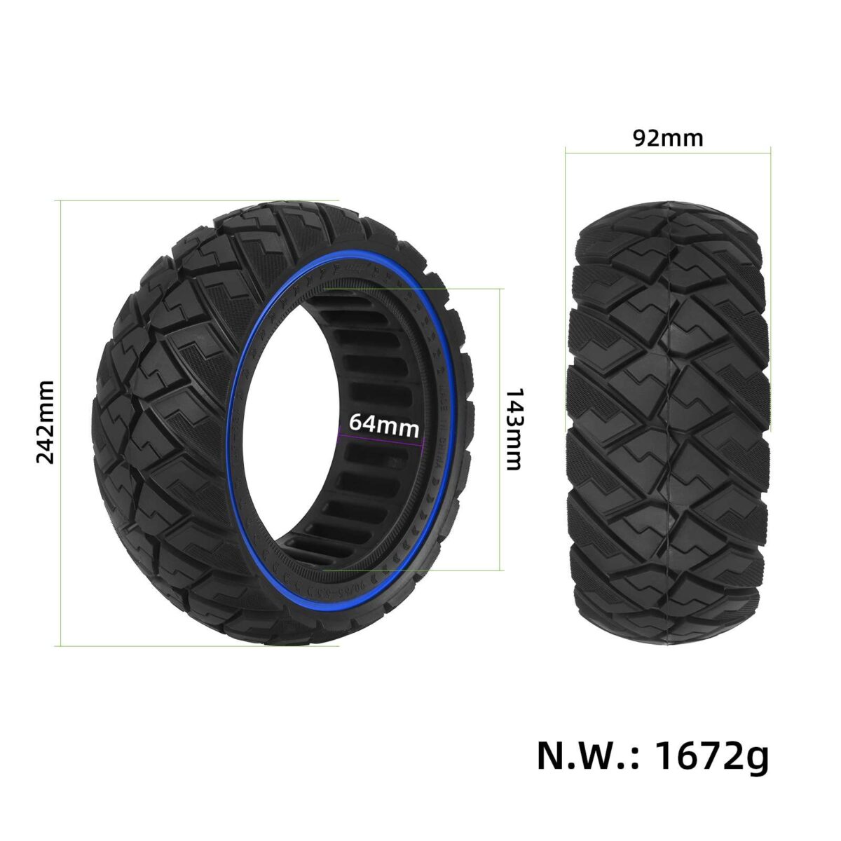 Neumático sólido todoterreno Ulip 90/65-6.5 con forma de diamante y círculo azul - Imagen 2