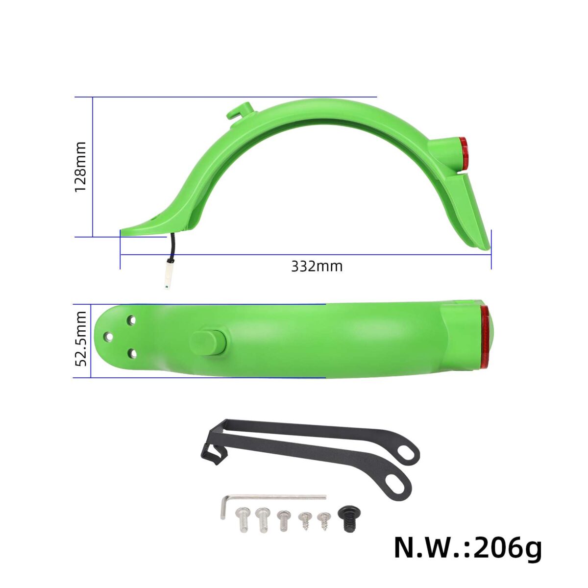 Xiaomi M365 Pro/Pro2 verde con guardabarros trasero integrado con matrícula (con luz trasera + gancho + soporte metálico pro) - Imagen 3