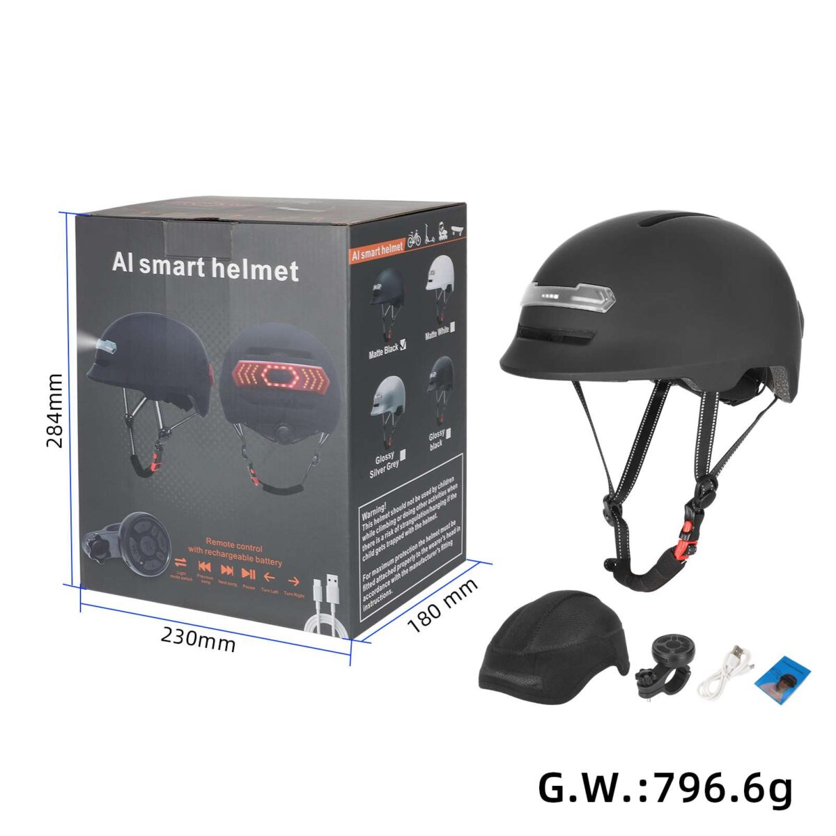 Casco con luz de voz Z005 negro mate - Imagen 3