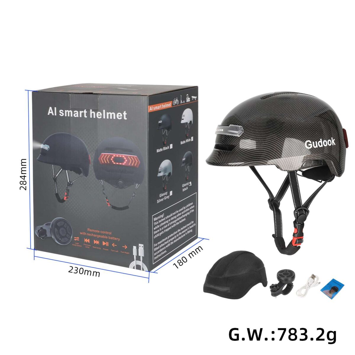 Casco con luz de voz Z005 negro brillante - Imagen 3