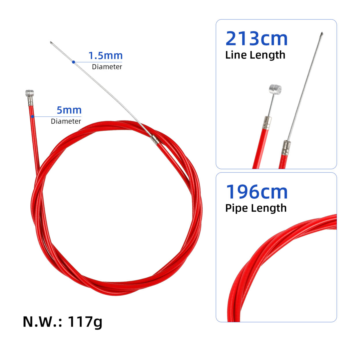 Cable de freno rojo de 213 cm para patinetes Xiaomi 4 Pro - Imagen 2