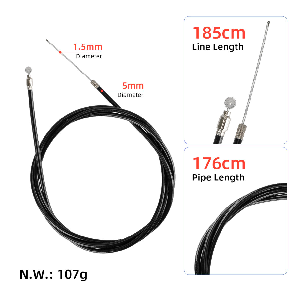 Cable de freno negro de 185 cm para patinete eléctrico Xiaomi M365 - Imagen 2