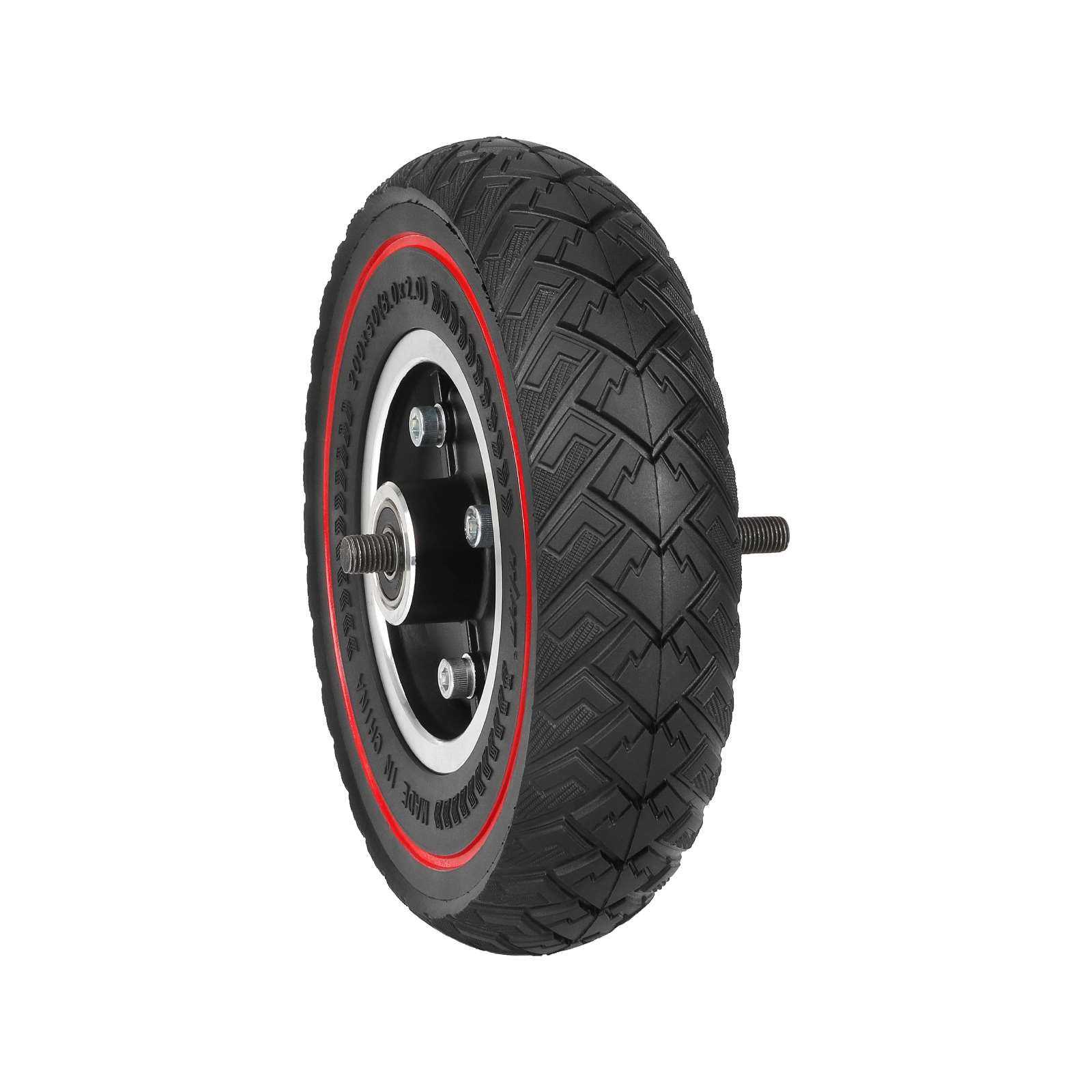 Rueda de freno de tambor de 8 pulgadas 200*50 (con eje) + neumático todoterreno sólido con patrón de ala de línea roja Ulip200*50 (instalado)