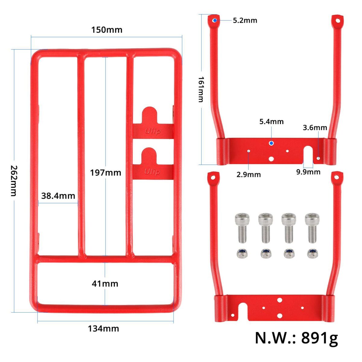 Estante trasero plegable Ulip rojo para almacenamiento de scooters Xiaomi - Imagen 2