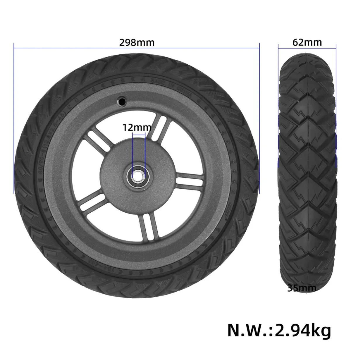 Neumático todoterreno sólido Ulip60/90-8 (12,5 x 2,5-45) con diseño de ala negra y buje para Xiaomi 5 Plus - Imagen 2