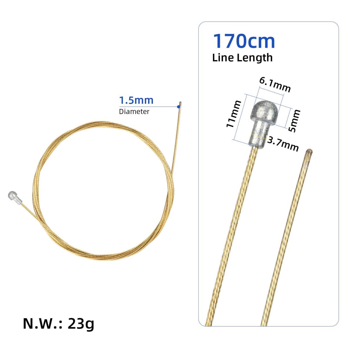 Cable de freno trasero de carretera de 1,5 (1 x 19) x 1,7 metros, pulido en oro 304 - Imagen 2
