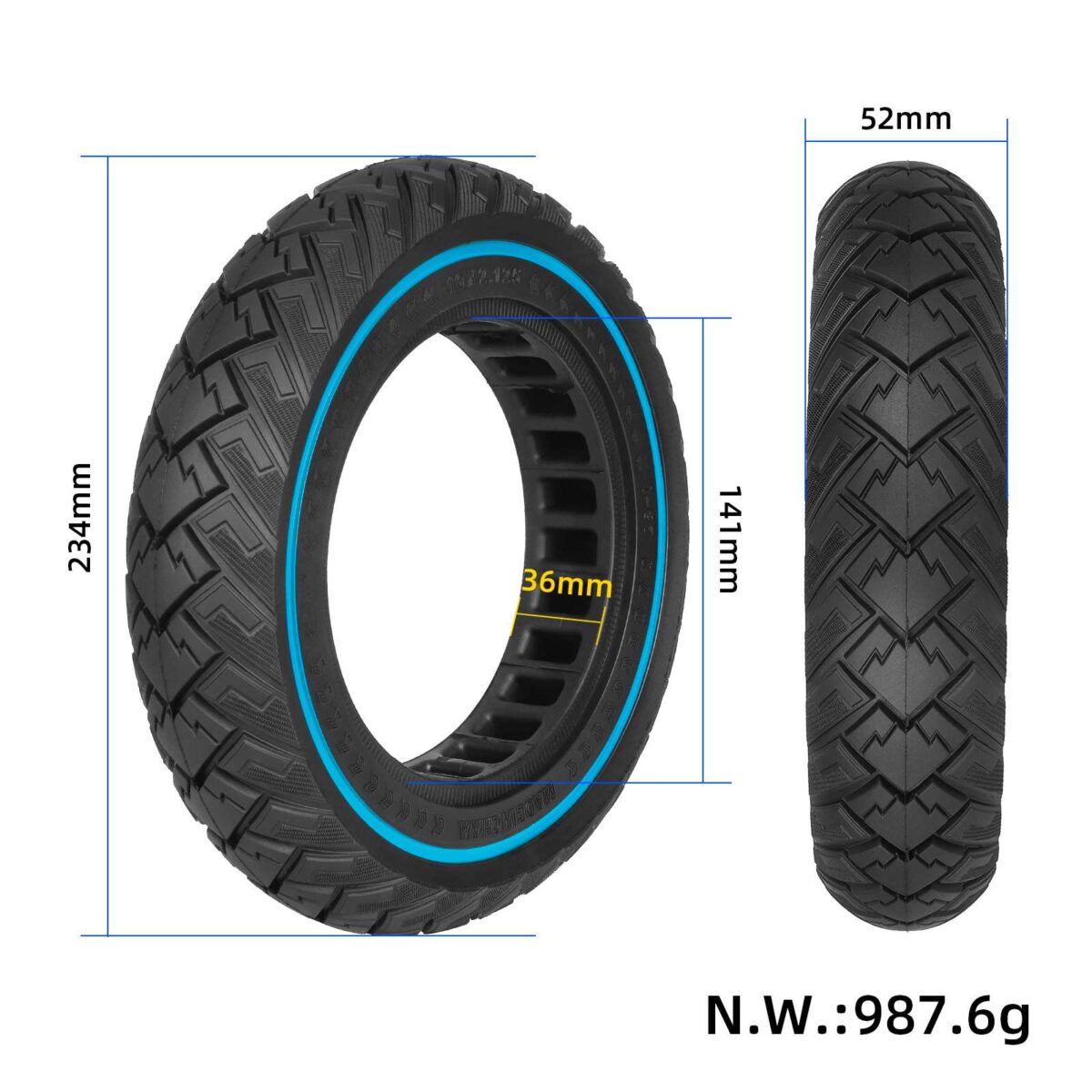 Neumático sólido todoterreno Ulip 10*2.125 con círculo azul (diámetro interior de 141 mm y ranura de 36 mm) - Imagen 2