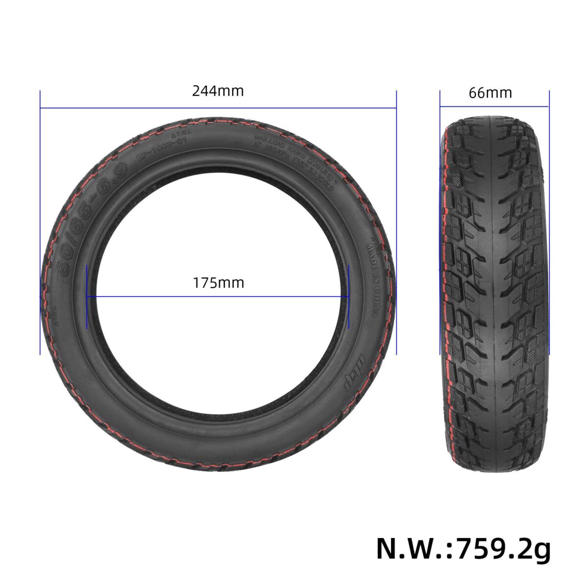 Neumático todoterreno sin cámara autorreparable Ulip 60/65-6.9 con adhesivo y válvula - Imagen 2