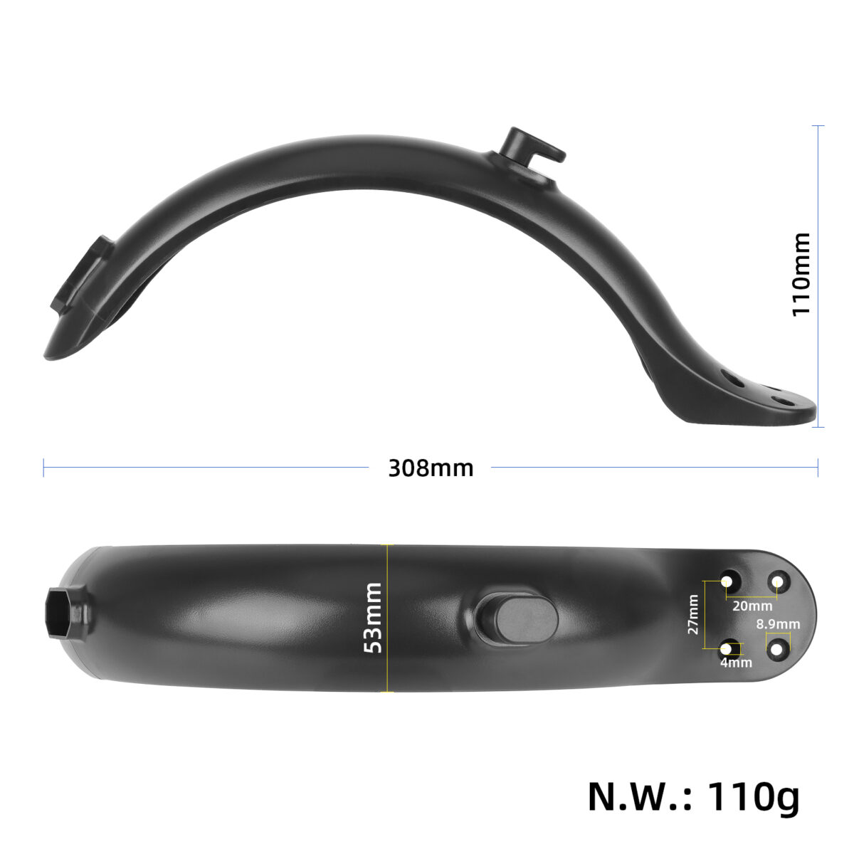 Guardabarros trasero negro con 4 agujeros para scooters réplica M365 - Imagen 2