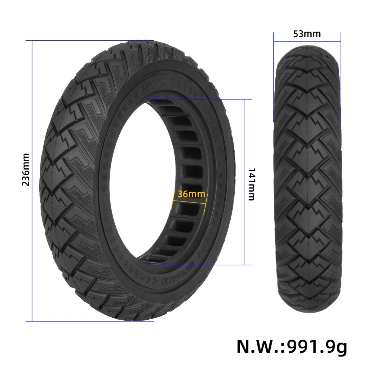 Neumático sólido todoterreno Ulip negro 10*2.125 (diámetro interior 141 mm y ranura 36 mm) - Imagen 2