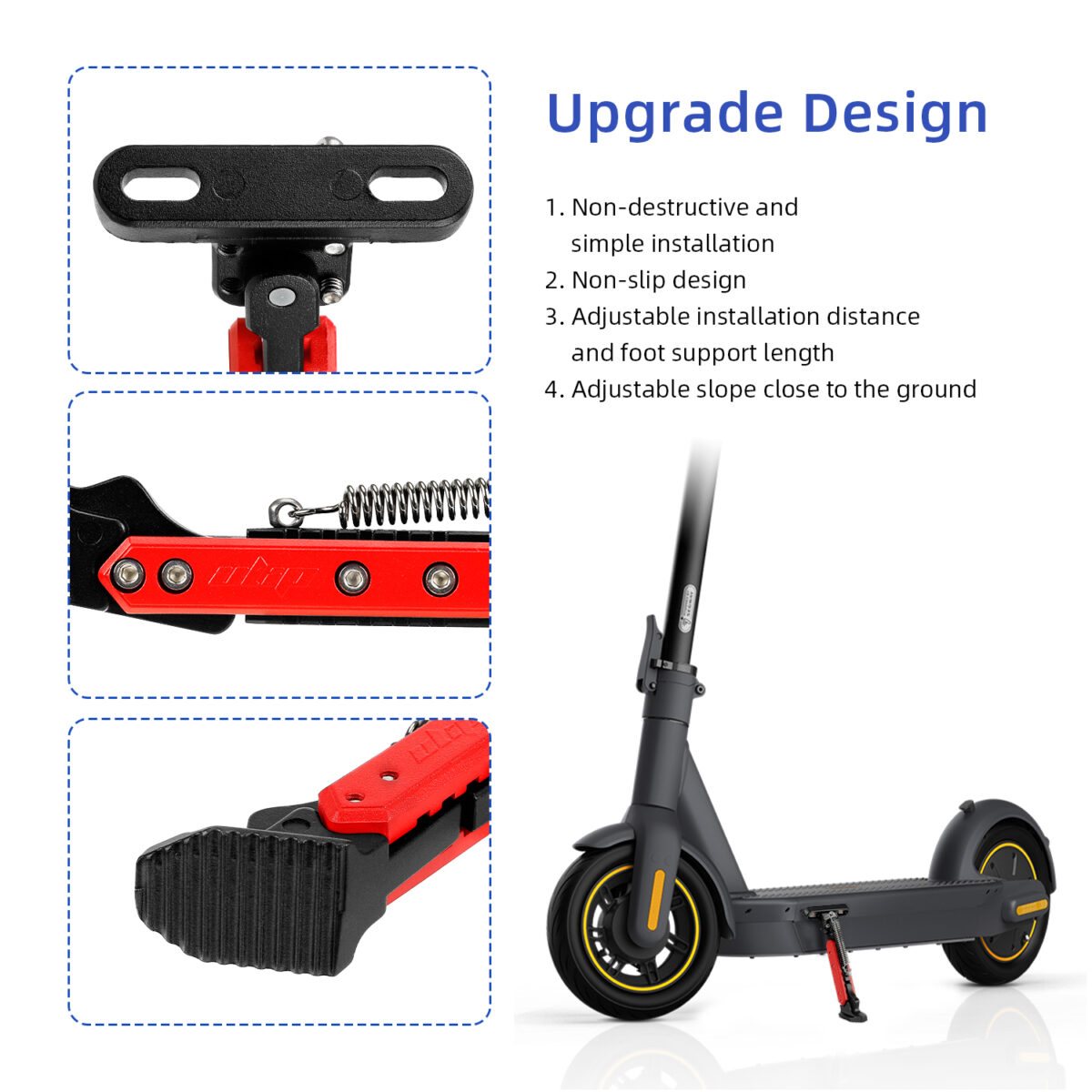 Pata de cabra ajustable V2 Negro-Rojo para scooters de serie Max G30 - Imagen 4