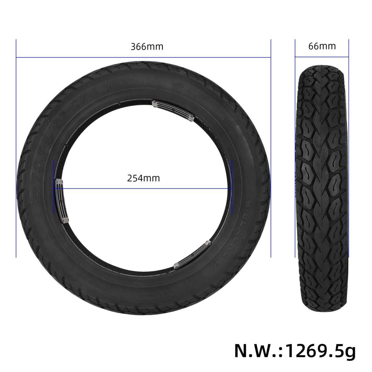 Neumático sin cámara BLACKCAT 14*2.50/66-254 - Imagen 2
